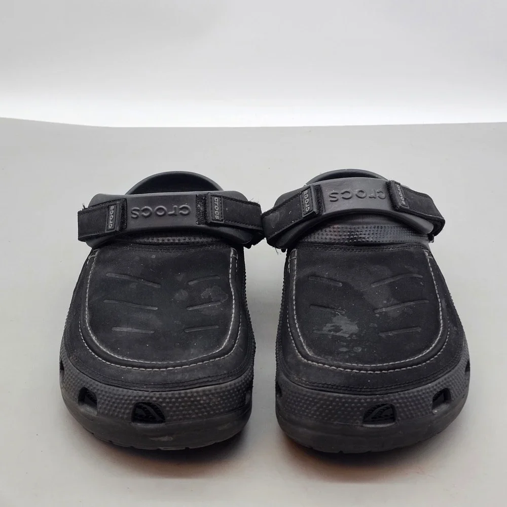 Crocs Yukon Sport Black Leather Overlay Clogs Mens Size 12 Adjustable Strap